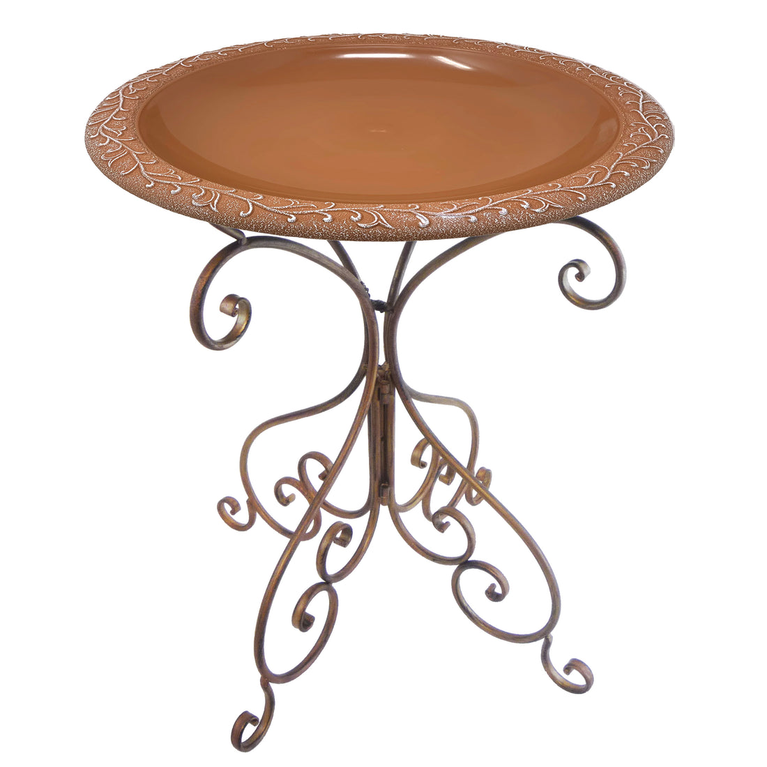 Terra Cotta Fiber Clay Birdbath on Antique Bronze Metal Base - 28"