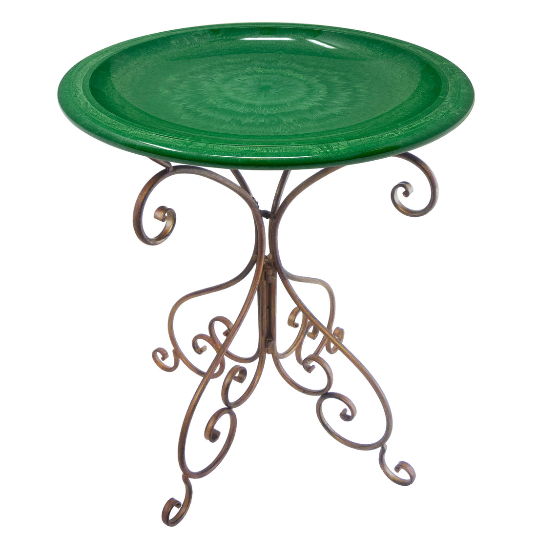 Kale Green Fiber Clay Birdbath on Antique Bronze Metal Base - 28"