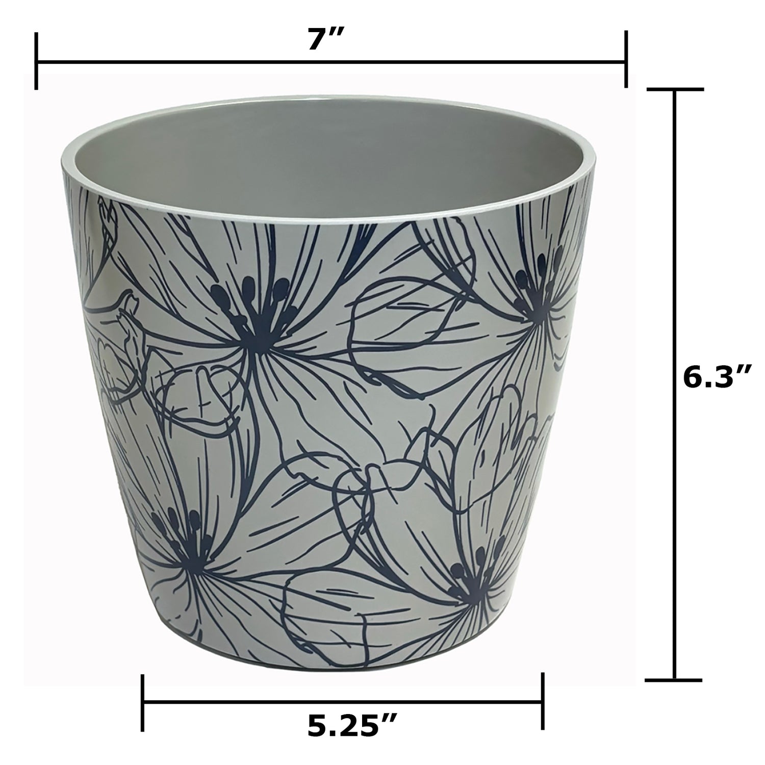 7" Round Self-Watering Bamboo Pot - Indigo Flower