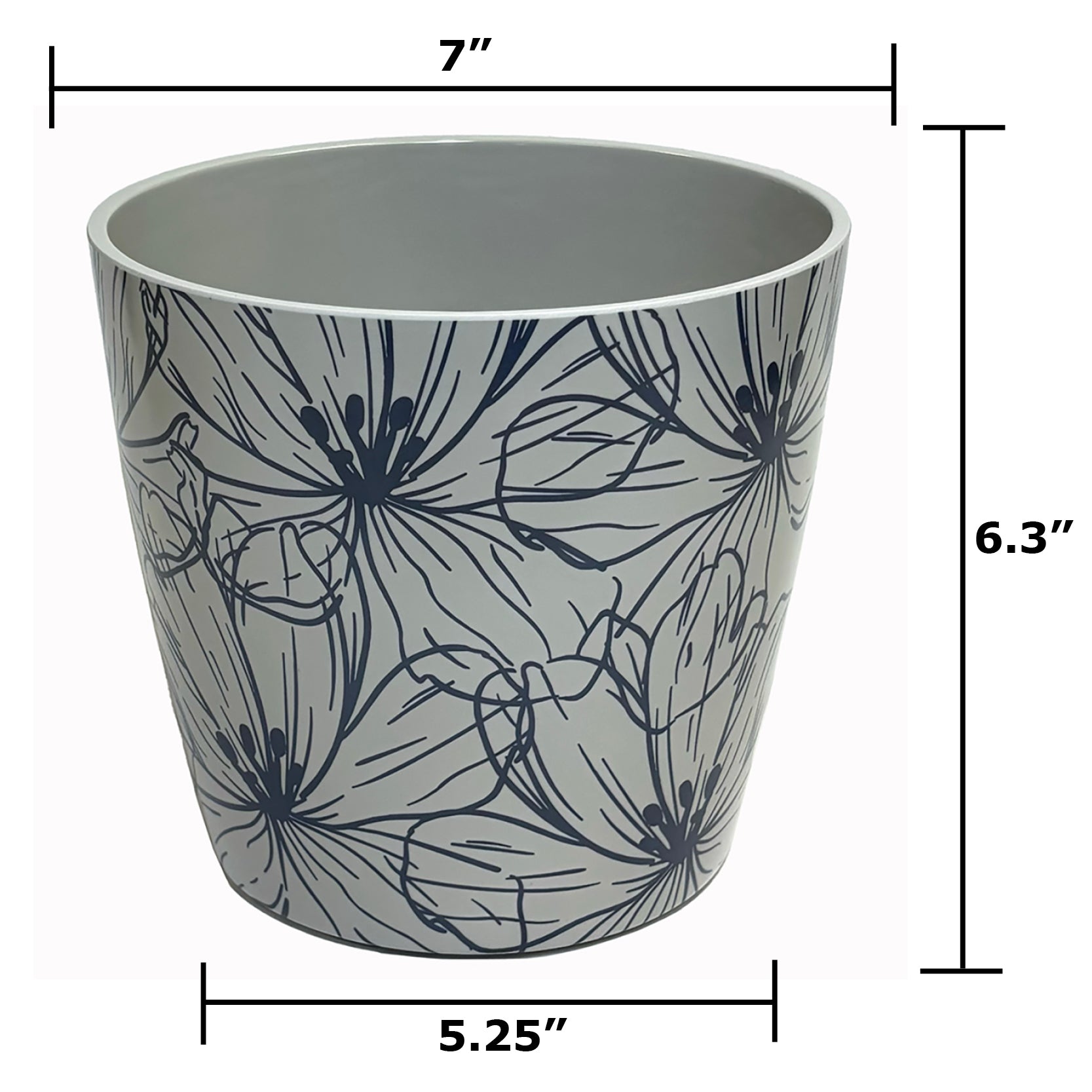 7" Round Self-Watering Bamboo Pot - Indigo Flower