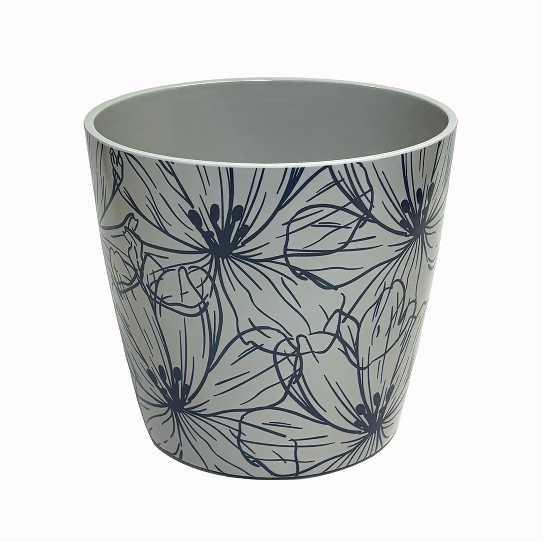 7" Round Self-Watering Bamboo Pot - Indigo Flower