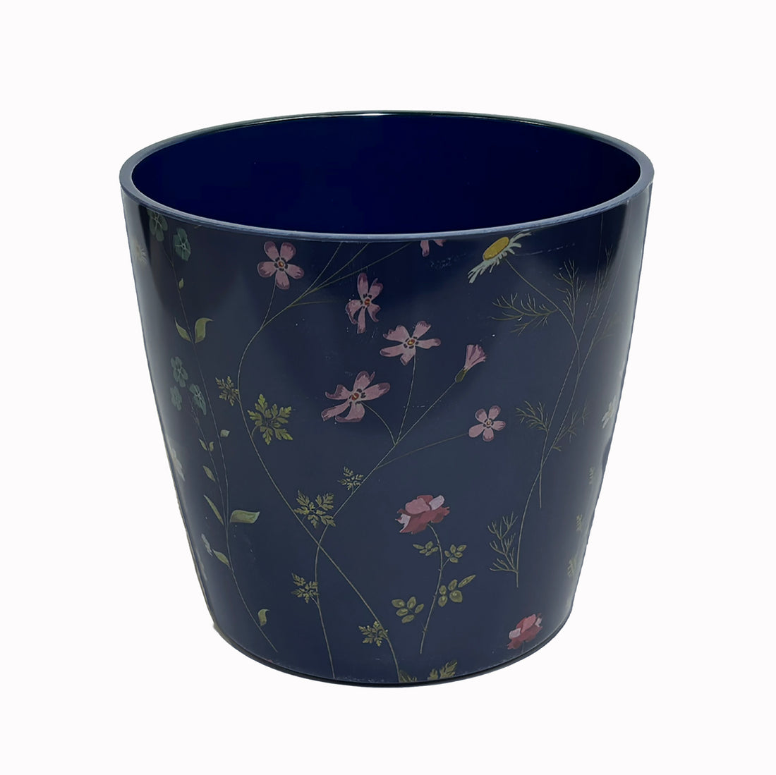 7" Round Self-Watering Bamboo Pot - Blue Wildflower