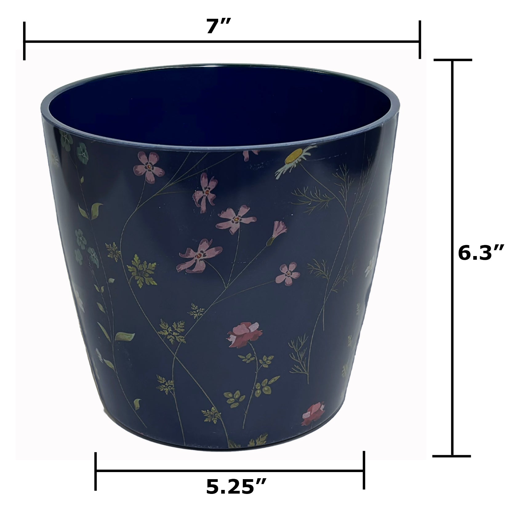 7" Round Self-Watering Bamboo Pot - Blue Wildflower