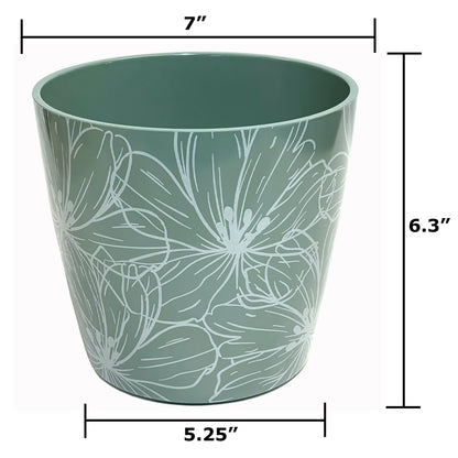 7" Round Self-Watering Bamboo Pot - Cream Flower