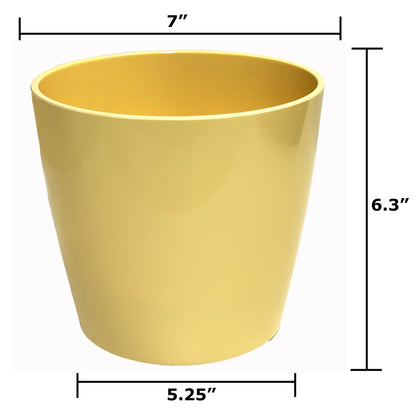 7" Round Self-Watering Bamboo Pot - Pale Yellow