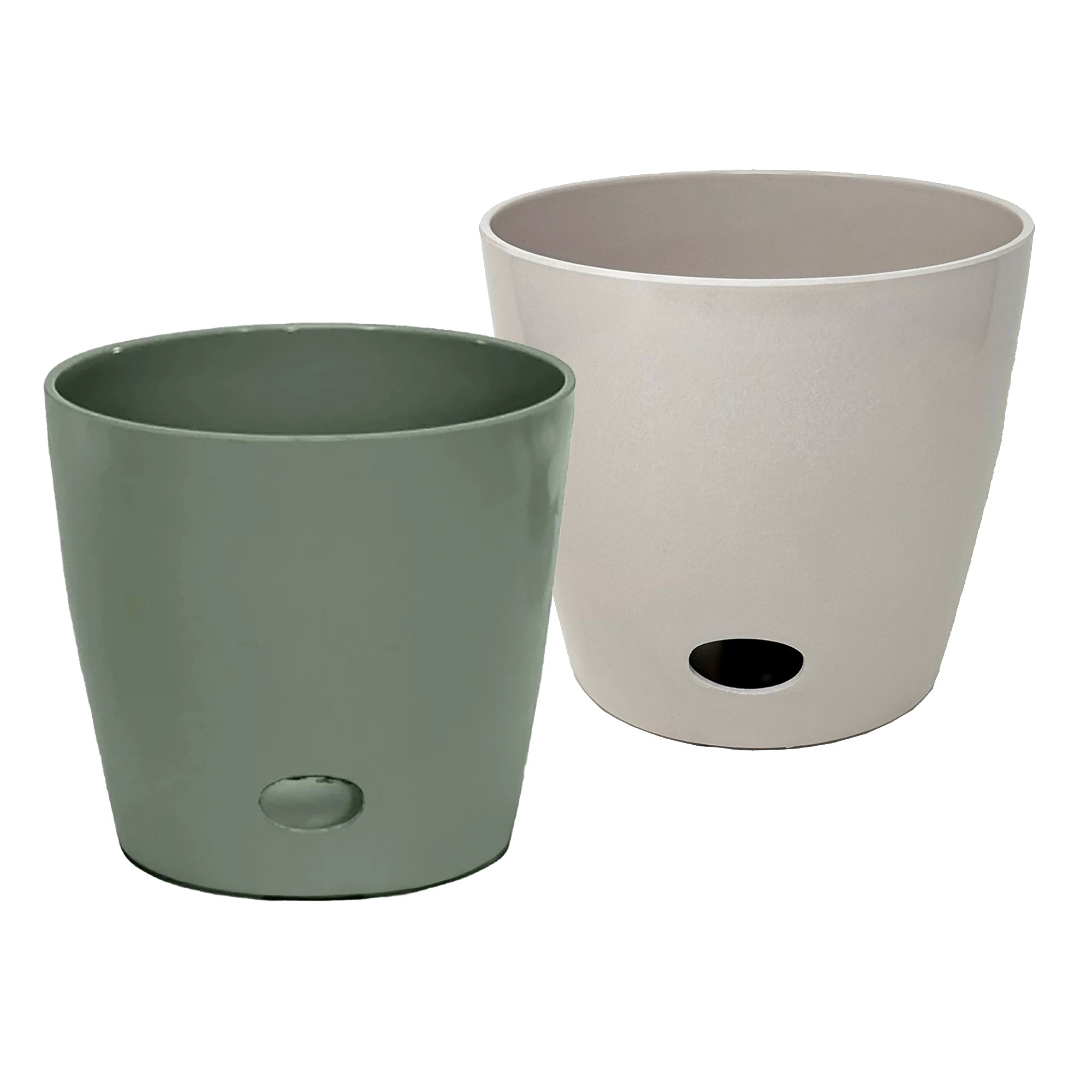 Self-Watering Pots (Set of 2) - 10" Sage Green &amp; 10" Cream