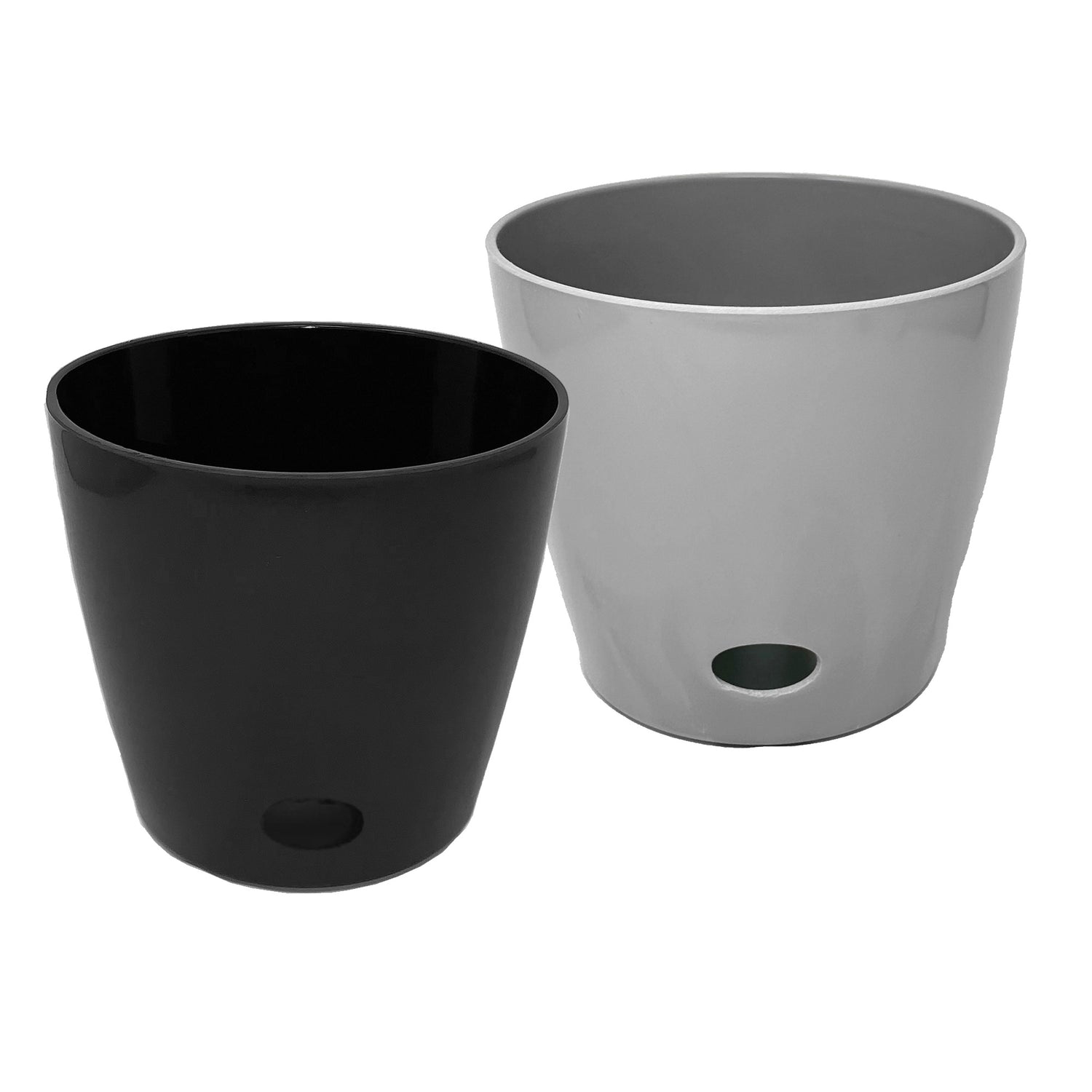 Self-Watering Pots (Set of 2) - 10" Gray &amp; 10" Black