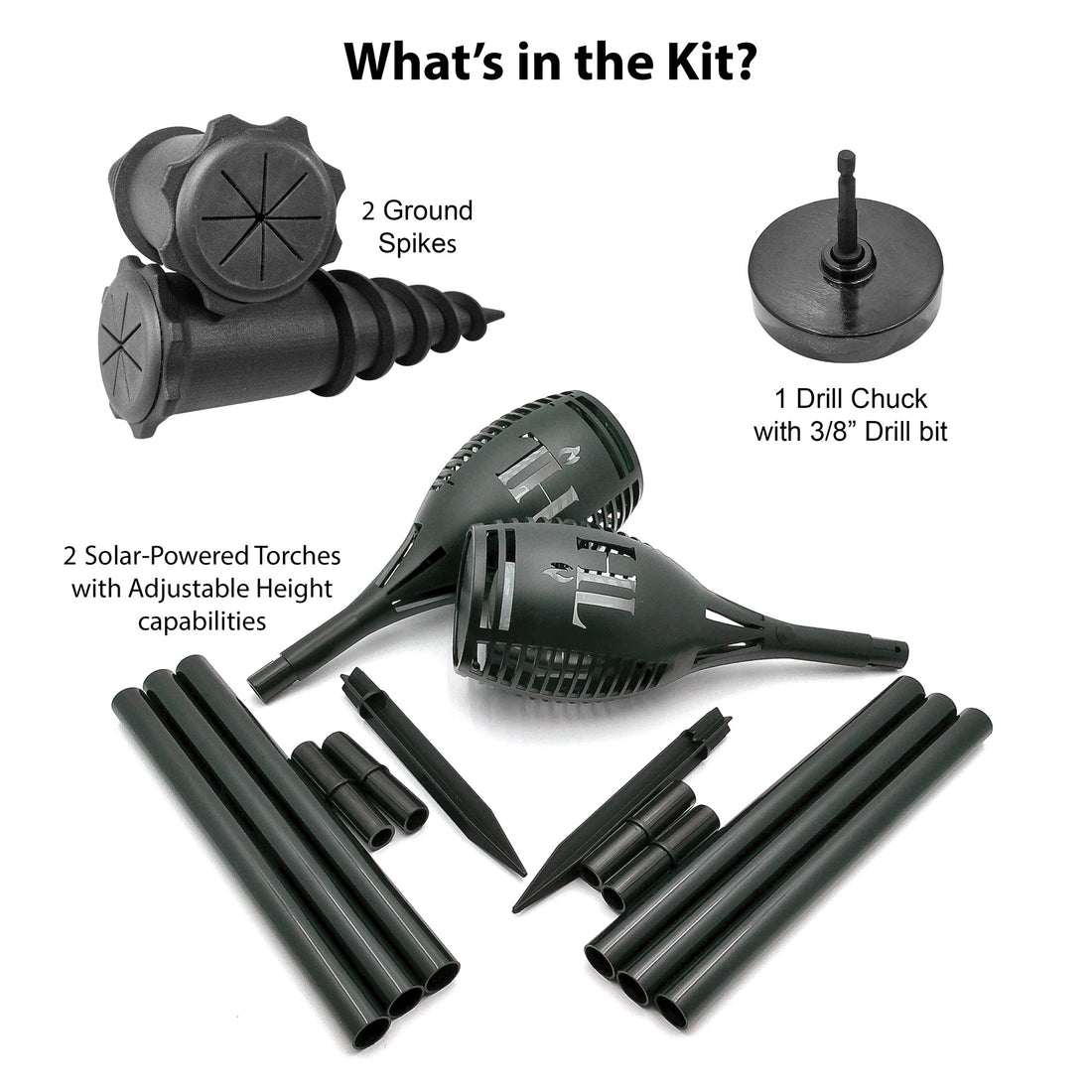 Solar-Powered "TH" Torches - Set of 2 with Ground Spikes
