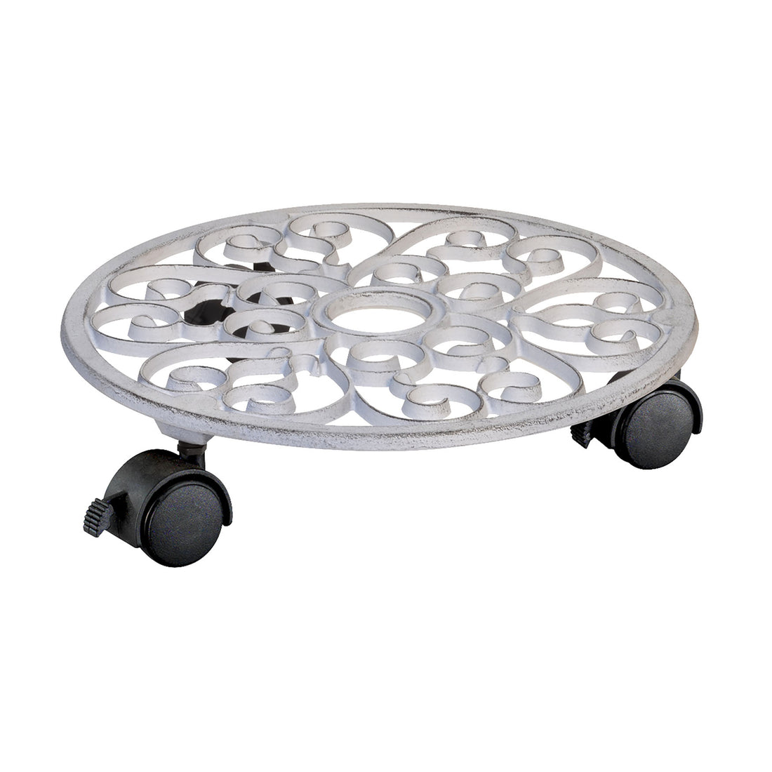 Cast Iron Plant Caddy - 11.4" White Round