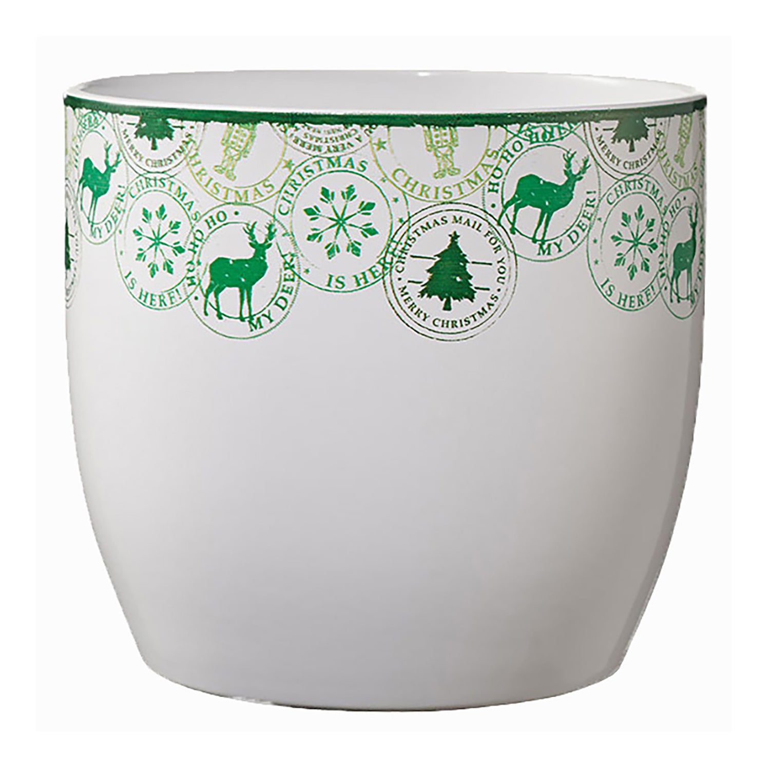 Basel Christmas Ceramic Pot - 5.5" Green Edging