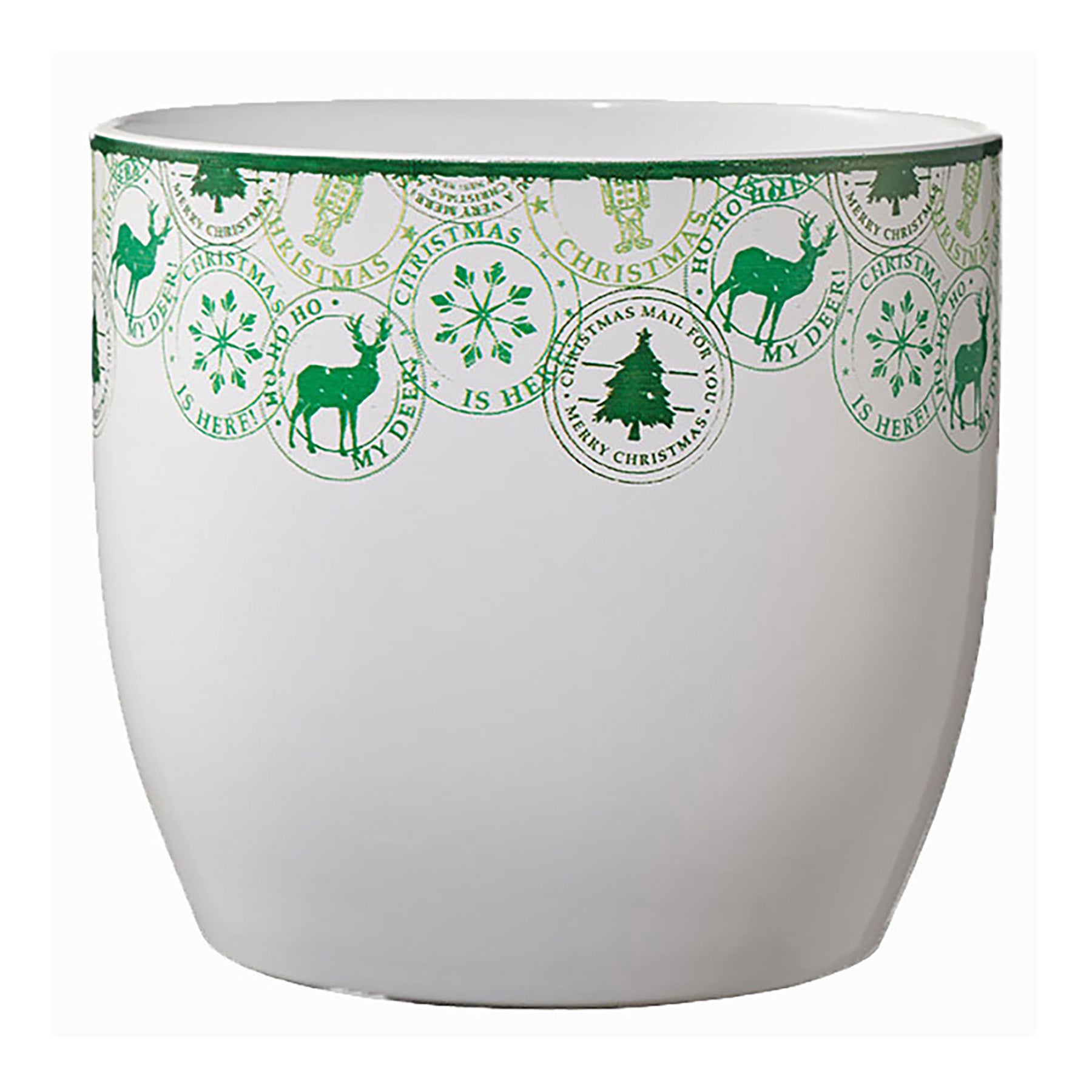Basel Christmas Ceramic Pot - 5.5" Green Edging