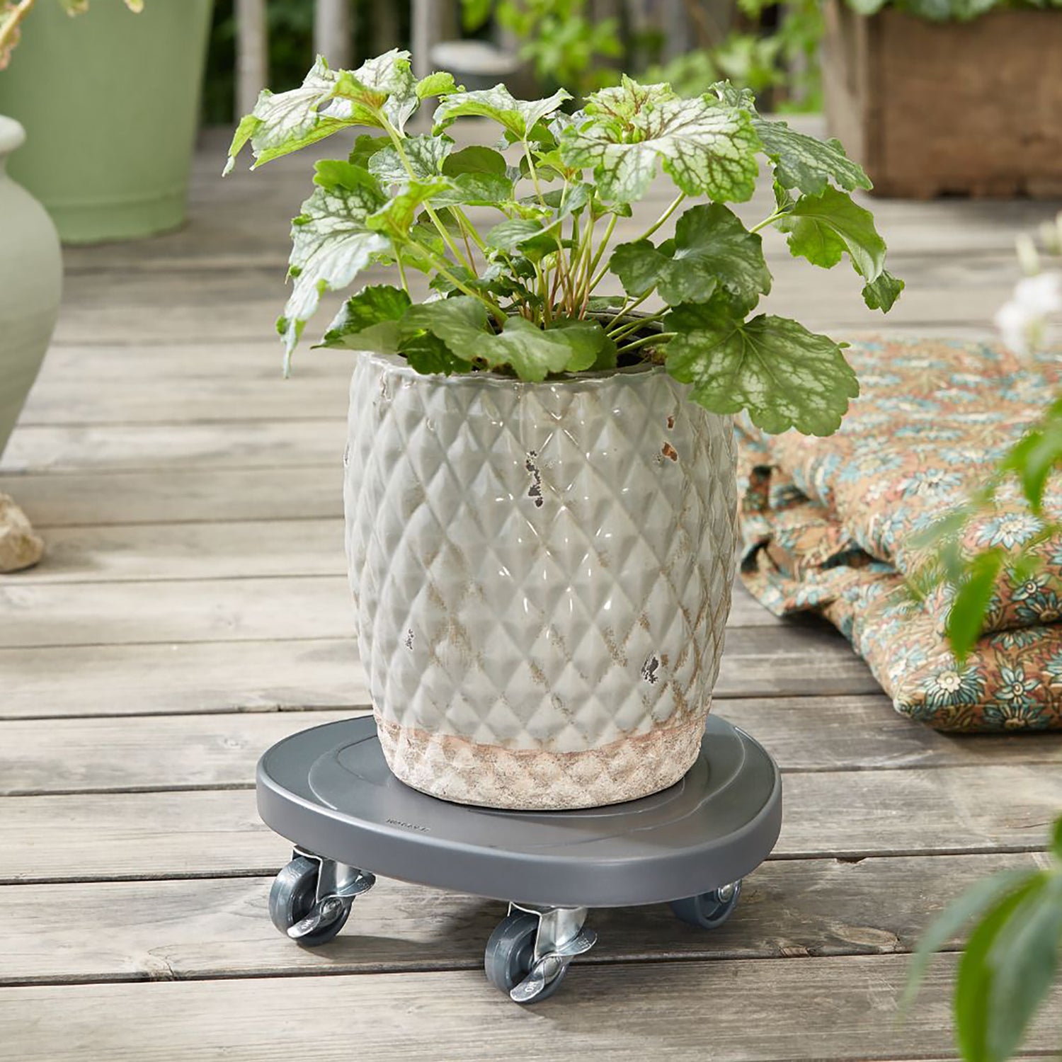 Charcoal Stone Plant Caddy - 11"  Round Swirl