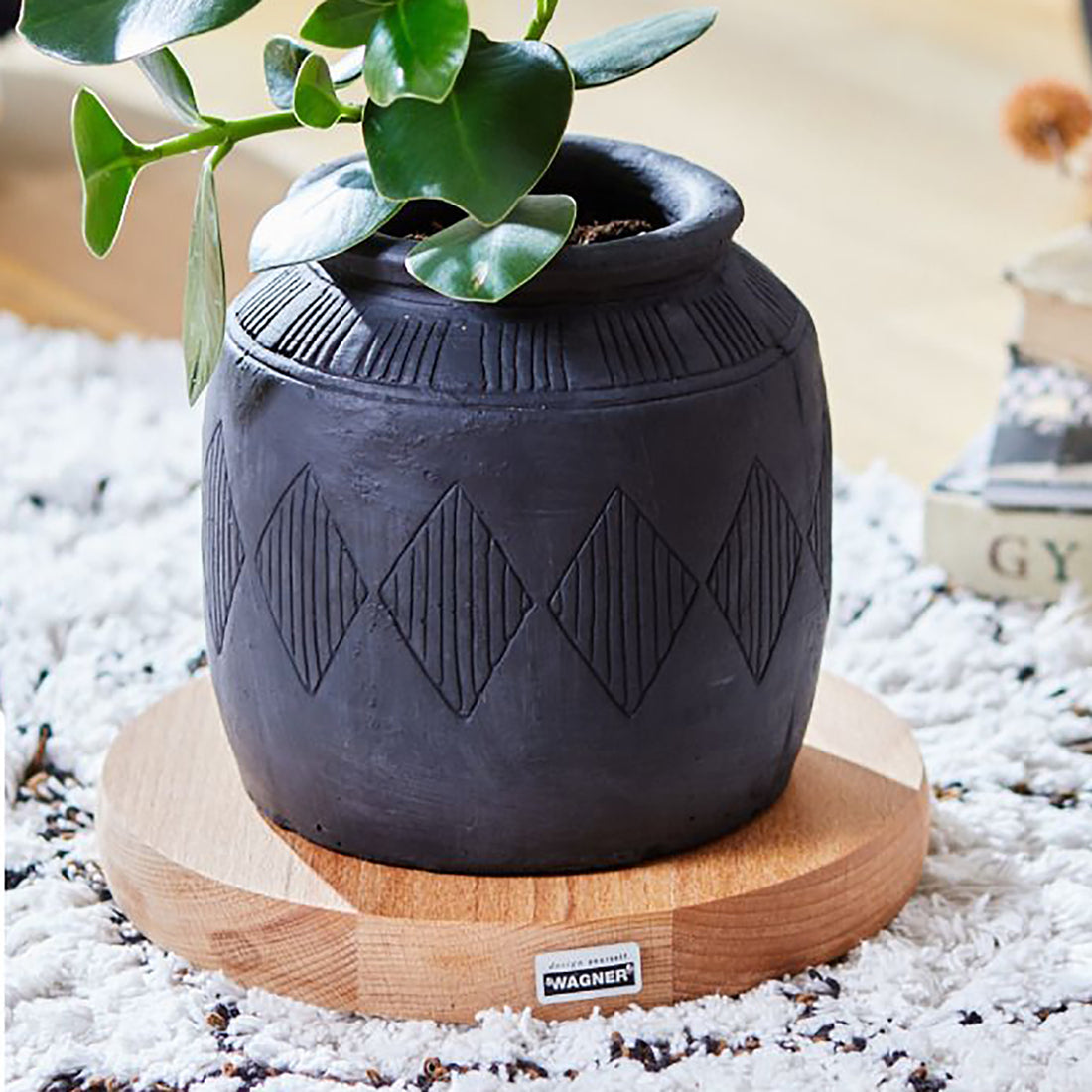Wooden Plant Caddy w/No-Show Casters - 10&quot; Natural Round