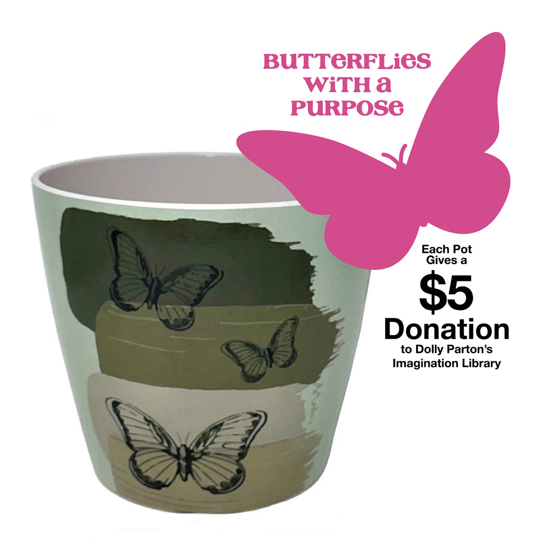 7" Round Self-Watering Bamboo Pot - Butterfly