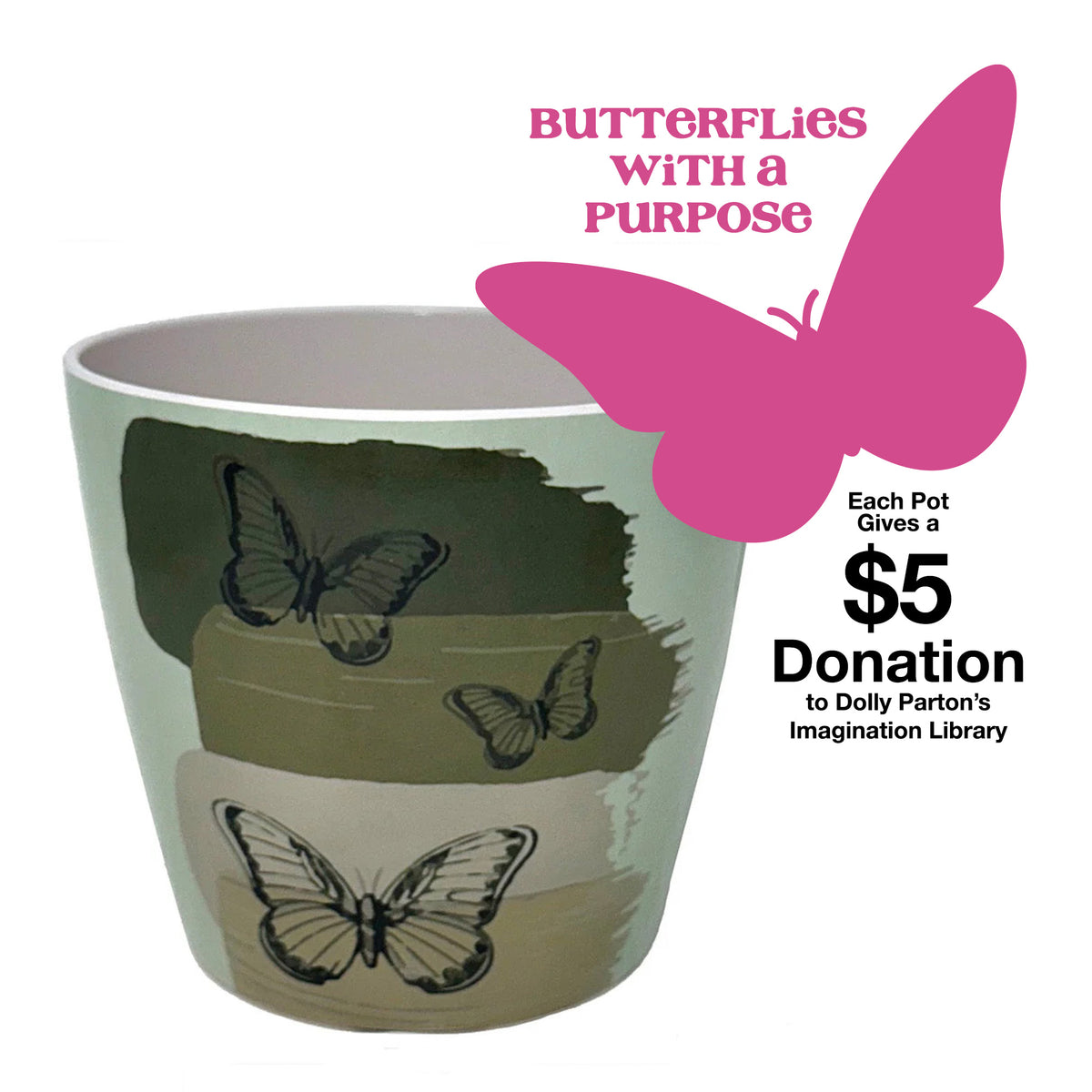 7" Round Self-Watering Bamboo Pot - Butterfly