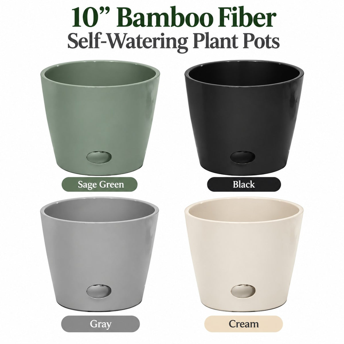 Self-Watering Bamboo Pot - 10" Black Round