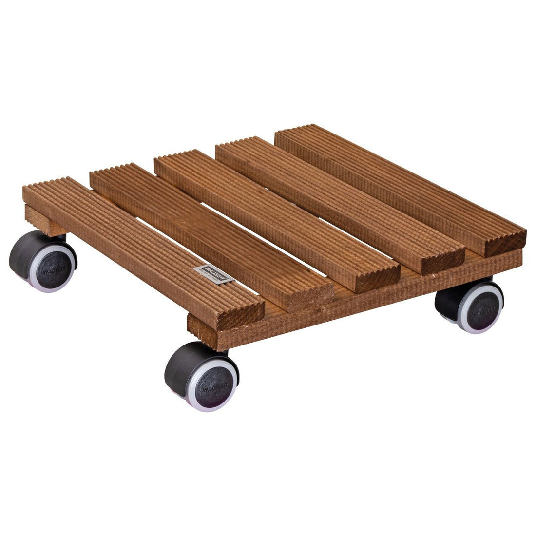 Wooden Plant Caddy - 11" Medium Wash Square Ribbed