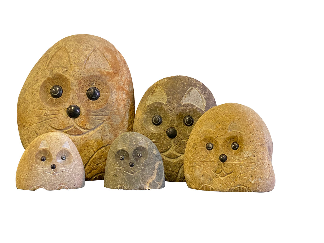 Family of Boulder Cats - 5 Pcs 4"H, 6"H, 8"H, 12"H