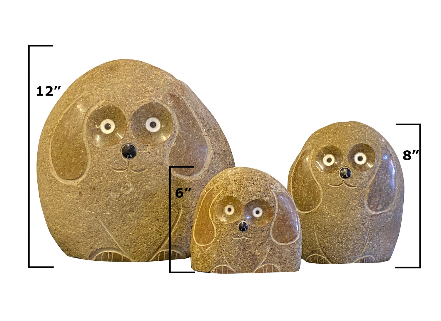 Family of Boulder Dogs - 3 Pcs 6"H, 8"H, 12"H