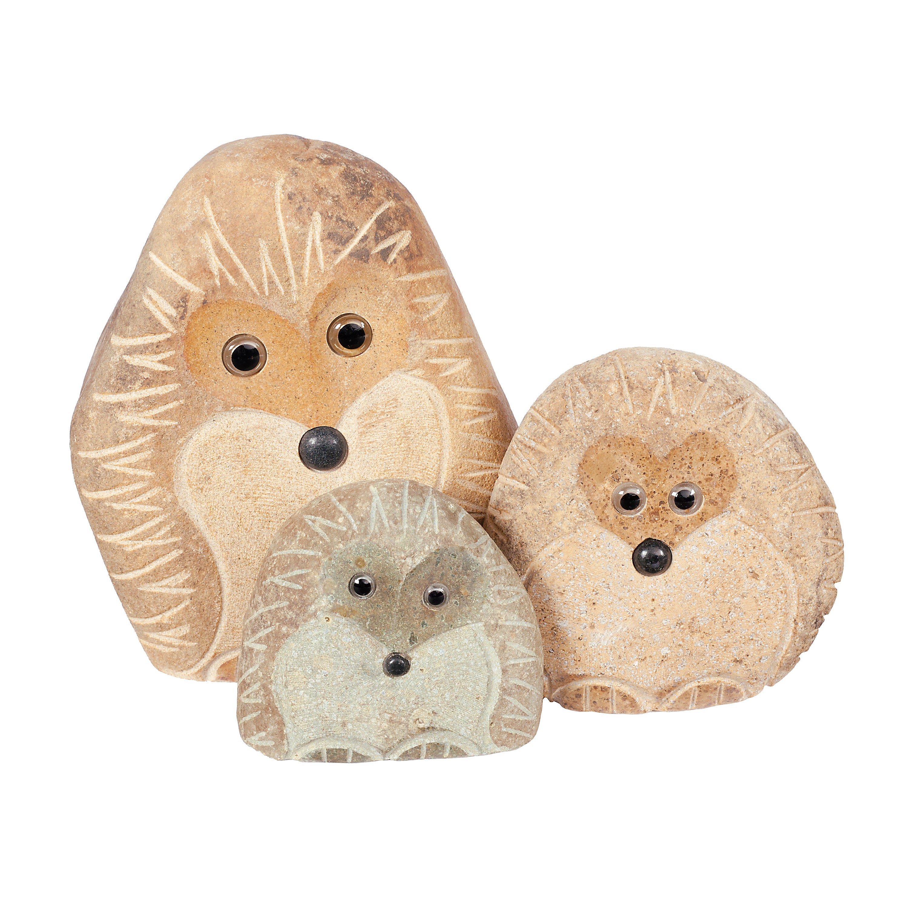 Family of Boulder Standing Hedgehogs - 3 Pcs 4"H, 6"H, 8"H