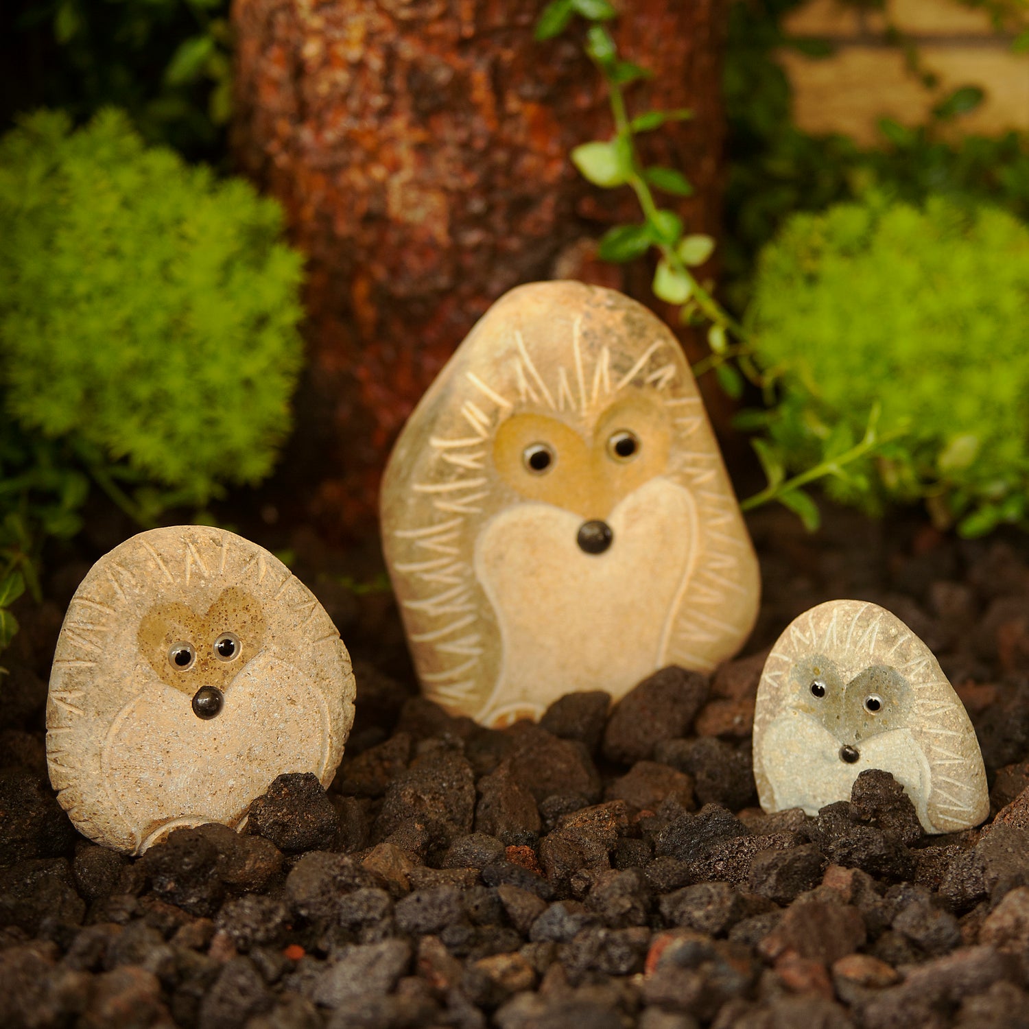 Family of Boulder Standing Hedgehogs - 3 Pcs 4"H, 6"H, 8"H