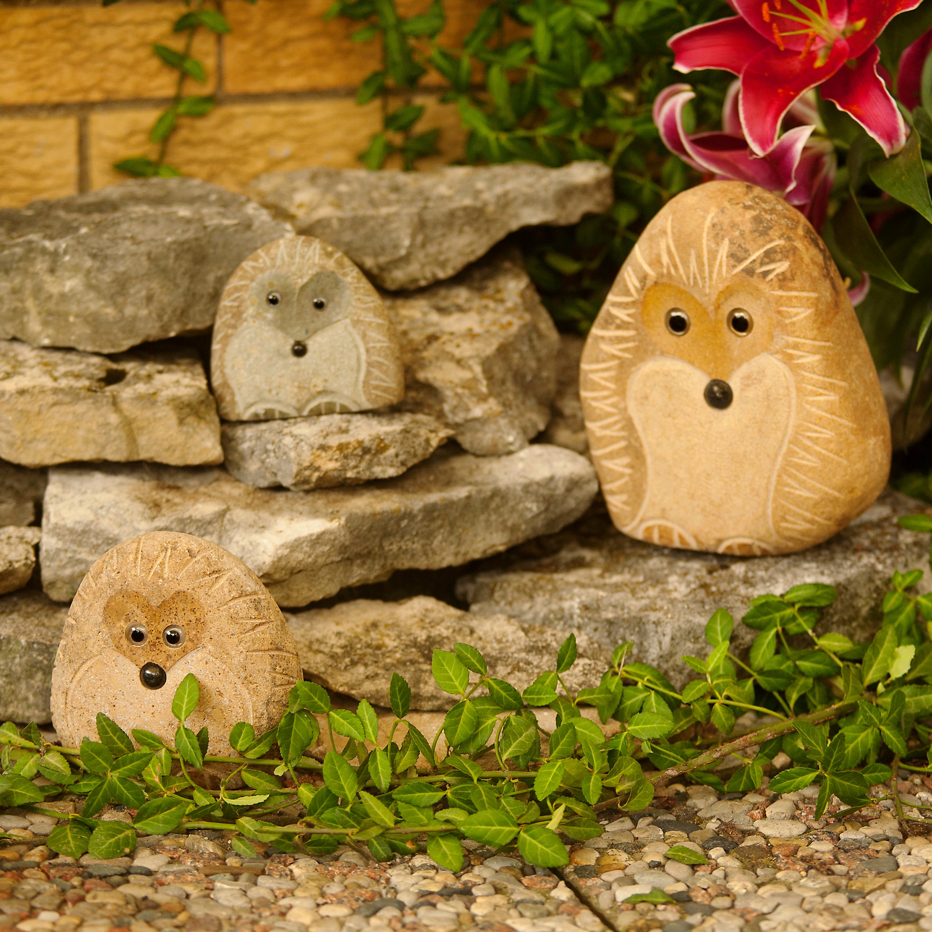Family of Boulder Standing Hedgehogs - 3 Pcs 4"H, 6"H, 8"H