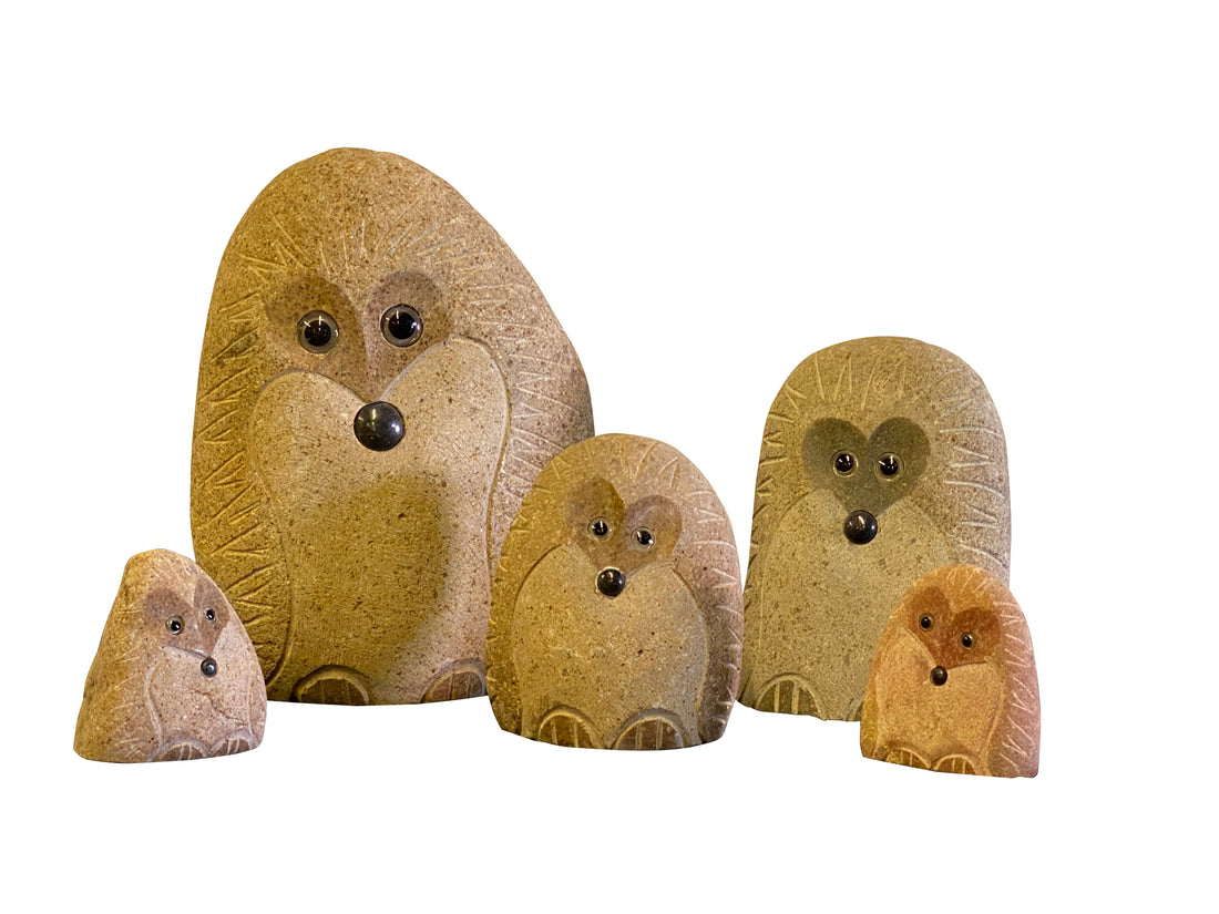 Family of Boulder Standing Hedgehogs - 5 Pcs 4"H, 6"H, 8"H, 12"H