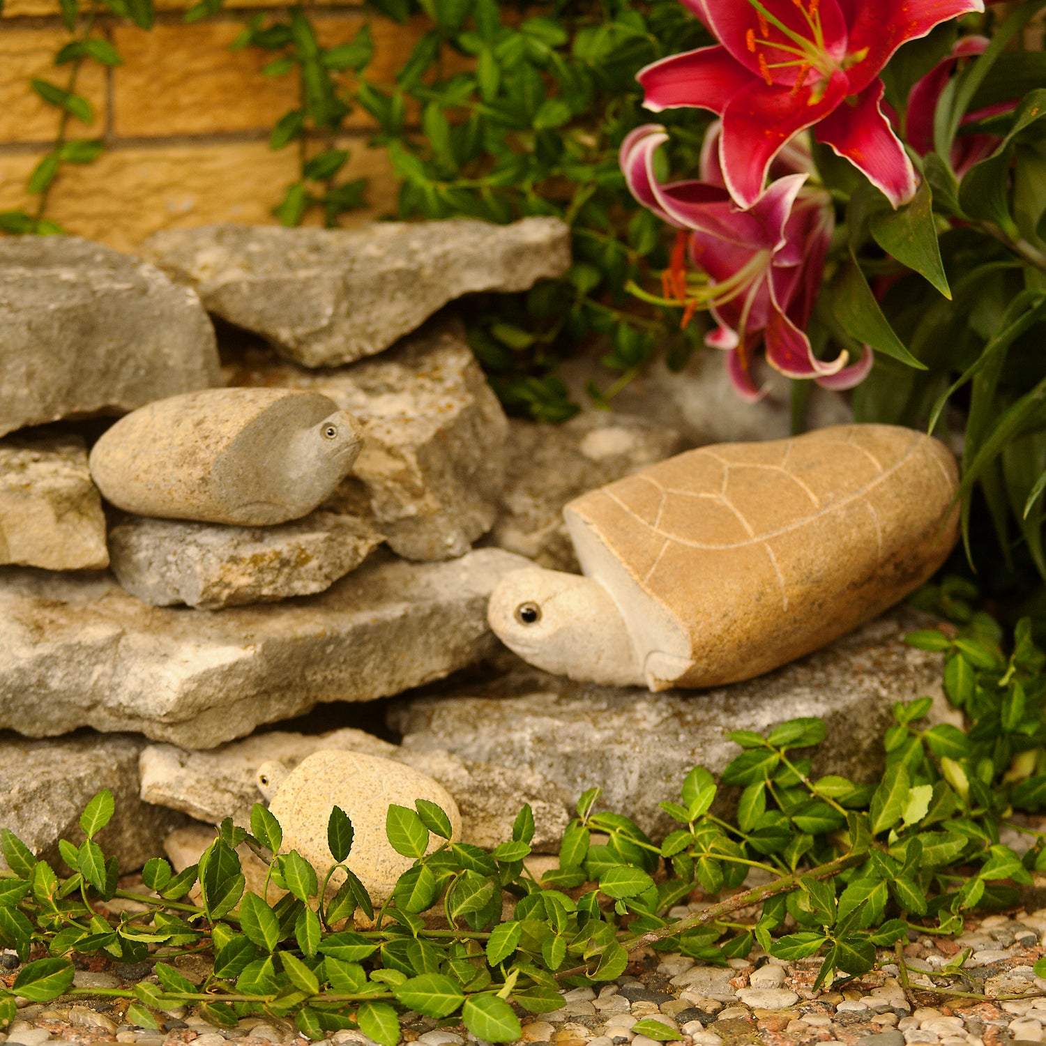 Family of Boulder Turtles - 3 Pcs 4"H, 6"H, 10"H