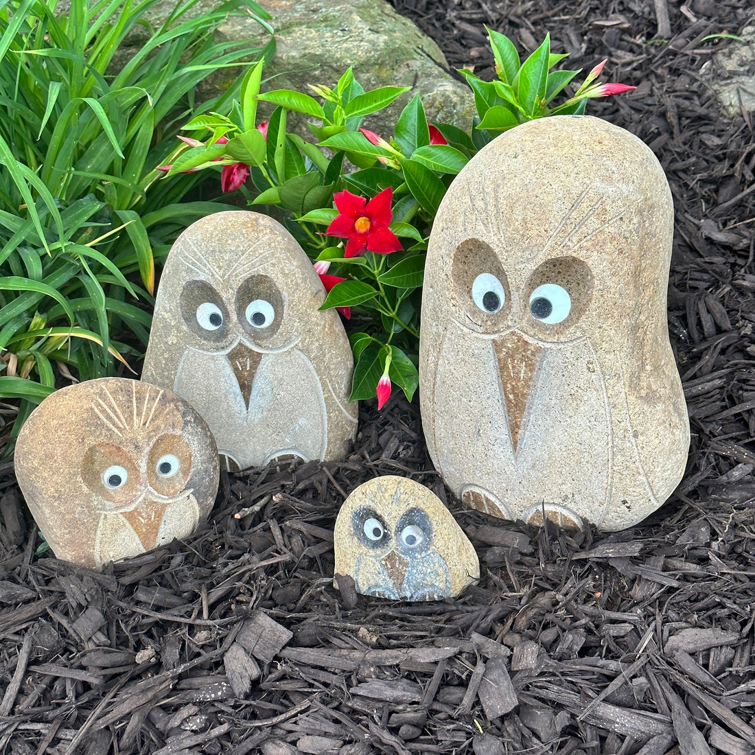 Family of Boulder Angry Birds - 4 Pcs 4"H,6"H, 8"H, 12"H