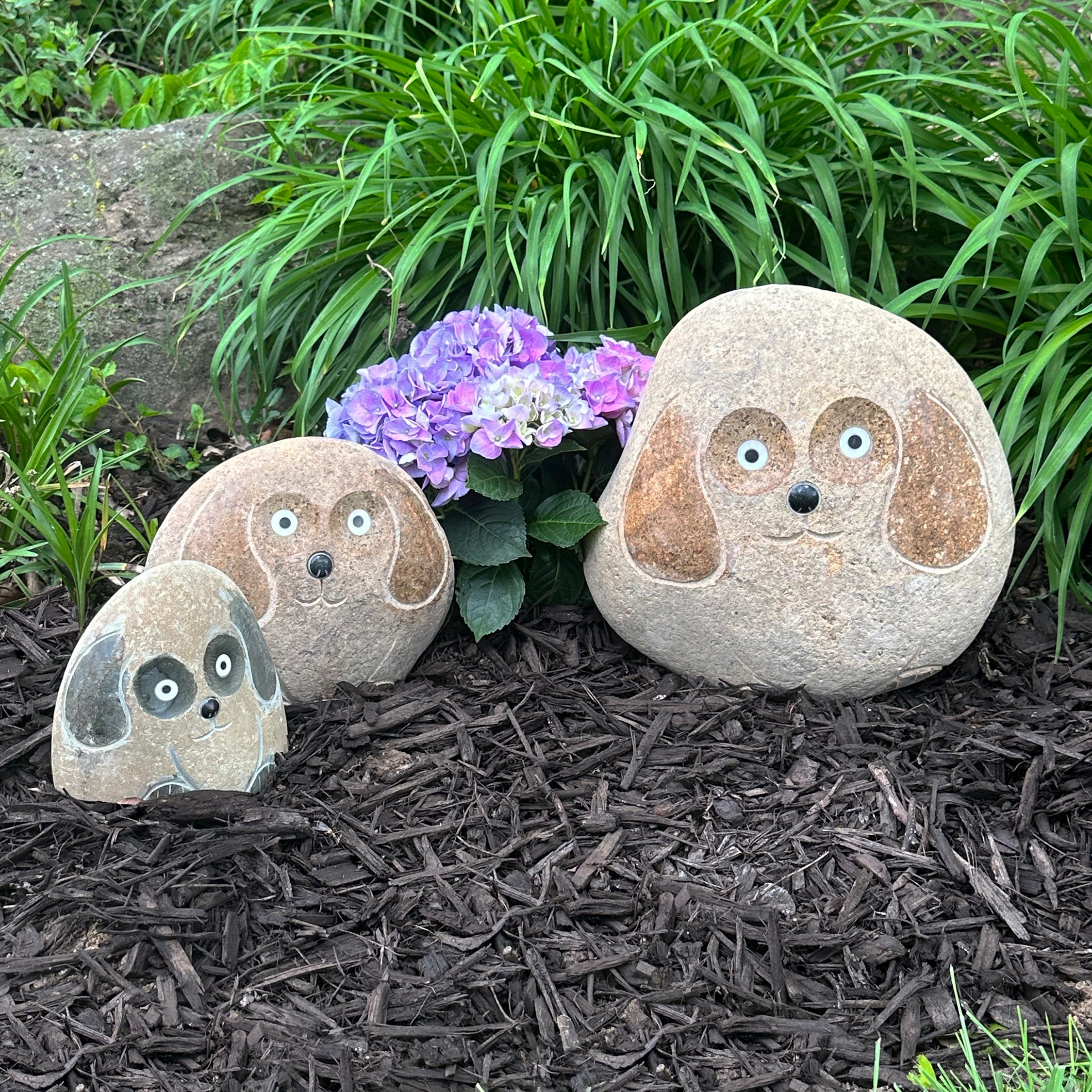Family of Boulder Dogs - 3 Pcs 6"H, 8"H, 12"H
