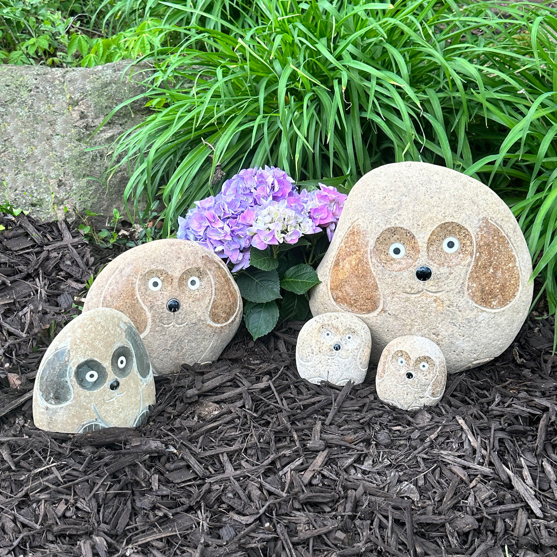 Family of Boulder Dogs - 5 Pcs 4"H, 6H"H, 8"H, 12"