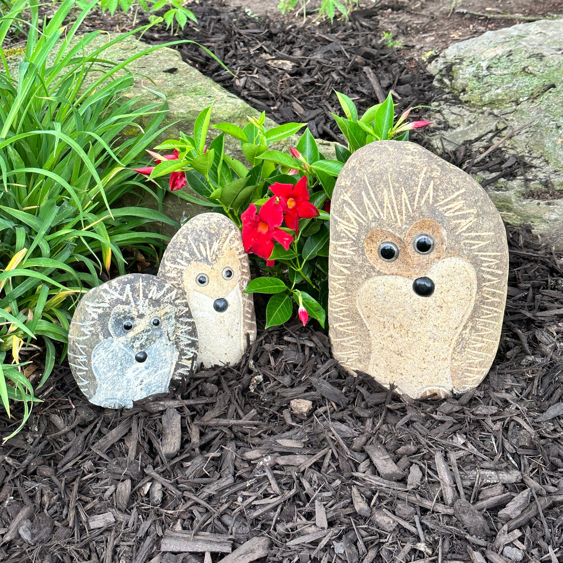Family of Boulder Standing Hedgehogs - 3 Pcs 6"H, 8"H, 12"H