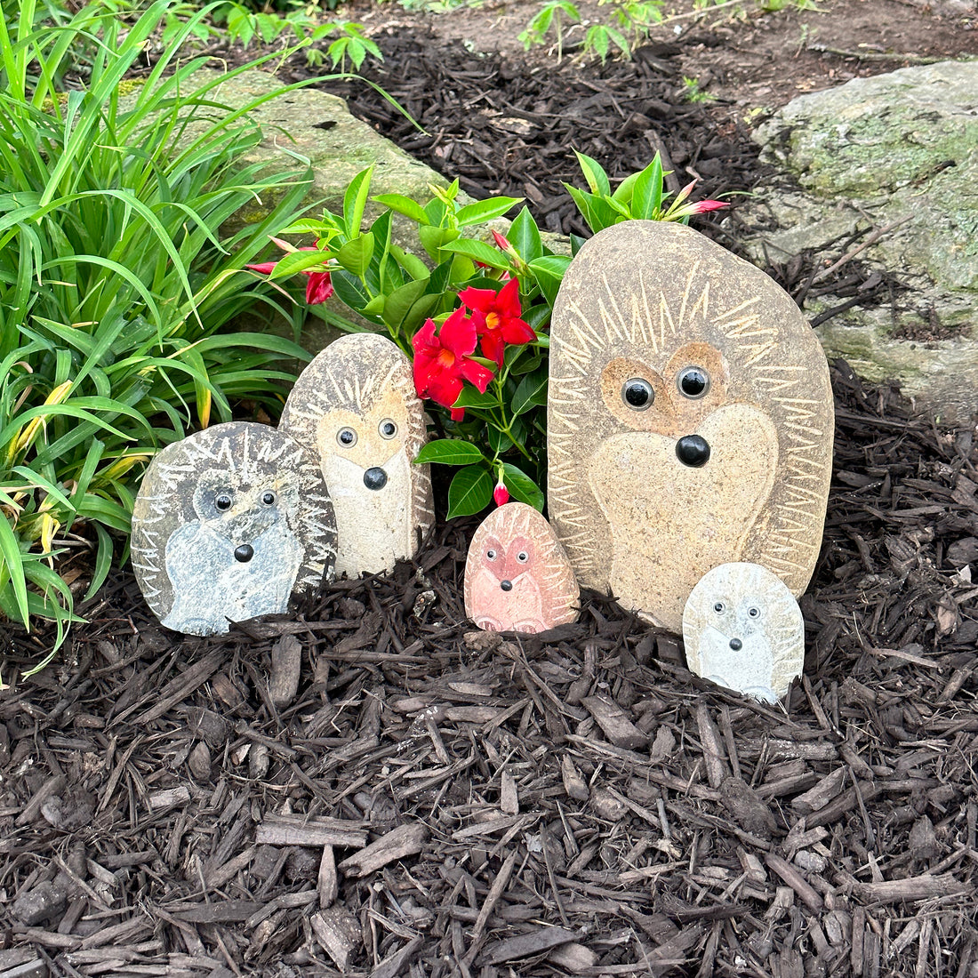 Family of Boulder Standing Hedgehogs - 5 Pcs 4"H, 6"H, 8"H, 12"H