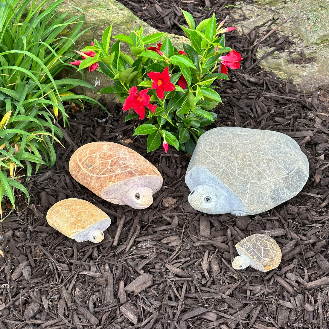 Family of Boulder Turtles - 4 Pcs 4"H, 6"H, 10"H, 14"H