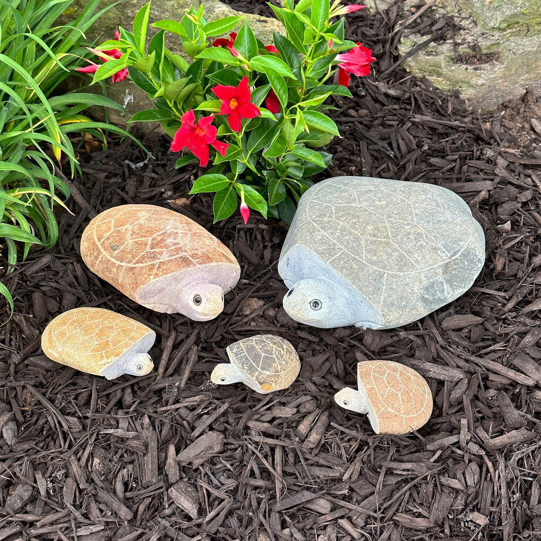 Family of Boulder Turtles - 5 Pcs 4"H, 6"H, 10"H, 14"H
