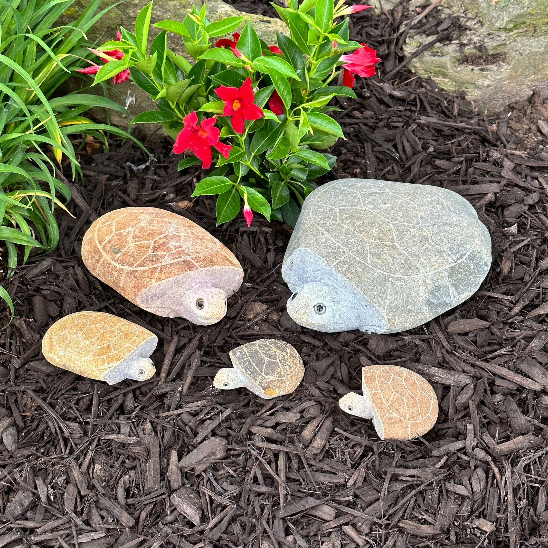 Family of Boulder Turtles - 5 Pcs 4"H, 6"H, 10"H, 14"H