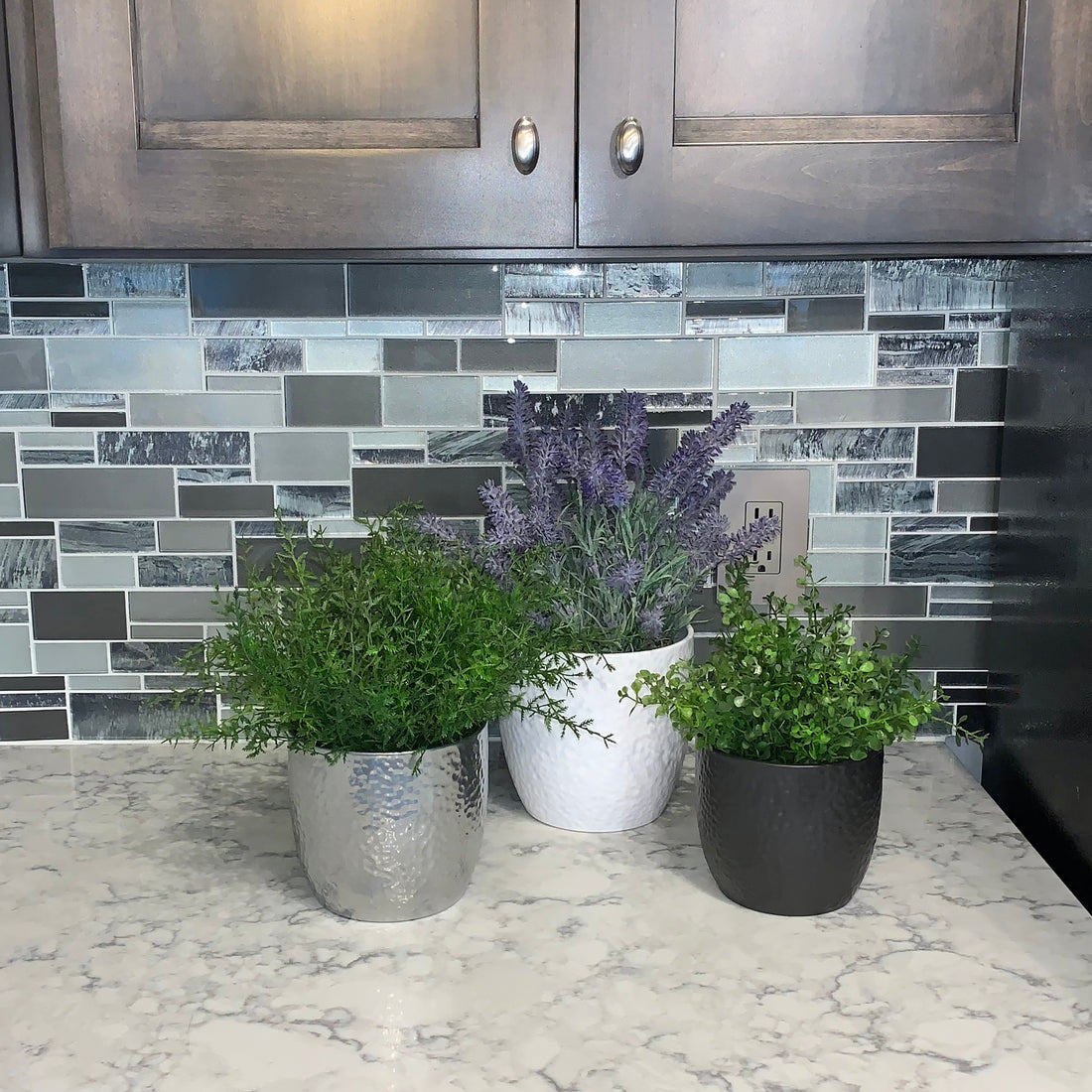 Boston Ceramic Pots ( 3 Piece Set) - 6.3" White, 5.5" Silver, &amp; 5.1" Anthracite