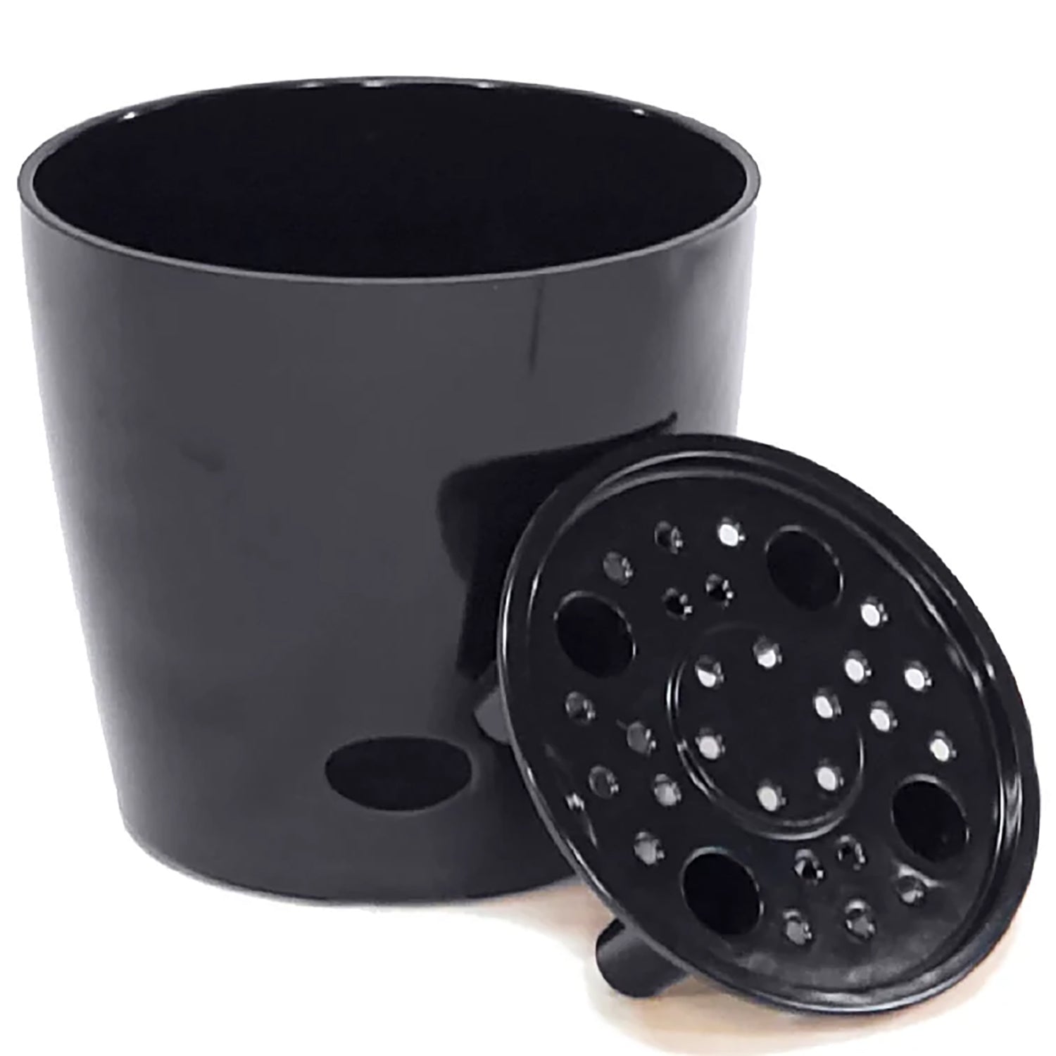 7" Round Self-Watering Bamboo Pot - Black