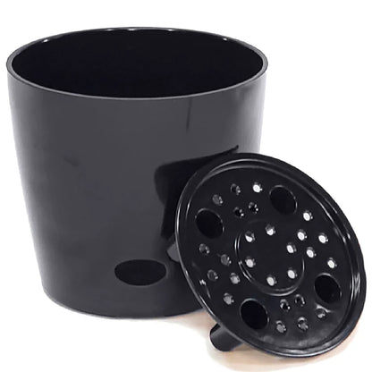 7" Round Self-Watering Bamboo Pot - Black