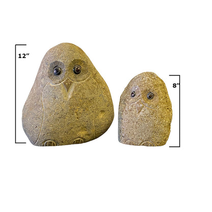 Family of Boulder Owls- 2 Pcs 8"H, 12"H
