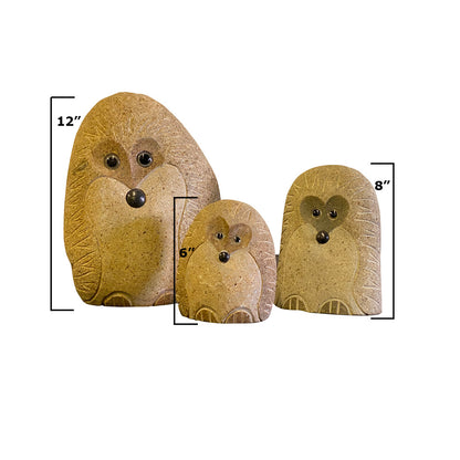 Family of Boulder Standing Hedgehogs - 3 Pcs 6"H, 8"H, 12"H