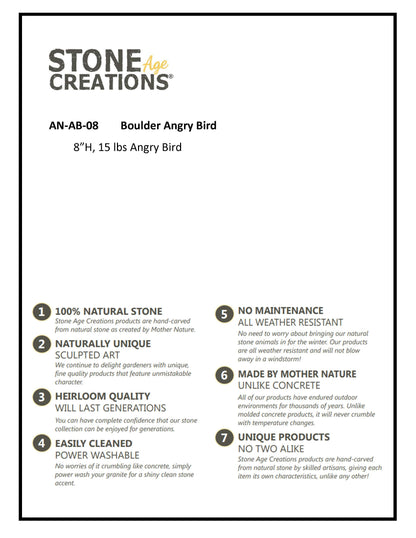 Boulder Angry Bird - 8" H